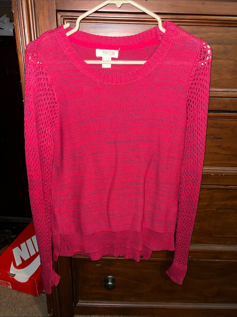 Route 66 Women's Open-Weave Crewneck Sweater in Hot Pink
